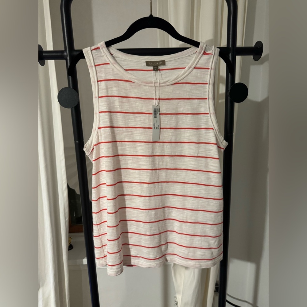 Lila P Striped Sleeveless Top - Red and White